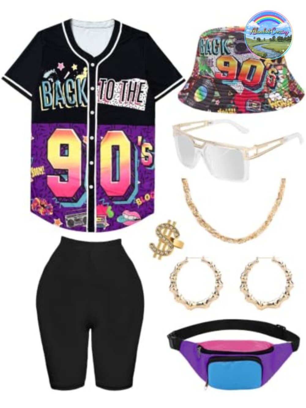 80s 90s Hip Hop Party Outfit Set Baseball Jersey Shorts Fanny Pack Costume